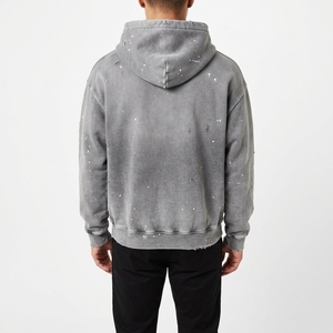 Sweat-shirt à capuche oversize pour homme, 100% coton, tissu éponge français, imprimé par pulvérisation, effet vieilli, décontracté, pour l'automne - Product Image 6