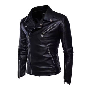 Men's <b>Slim</b> <b>Fit</b> PU Leather Moto Bomber <b>Jacket</b> Stand Collar Zipper Closure Solid Color Windproof Quick Dry Winter Wear Polyester - Product Image 2