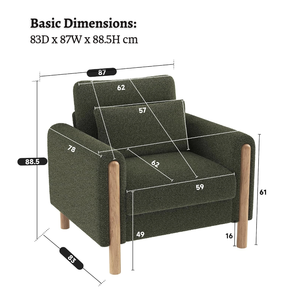 Sillón Moderno con Detalles en Tela y Patas de Madera, Cómodo Sillón Individual para Sala de Estar, Oficina, Dormitorio y Muebles para el Hogar - Product Image 4