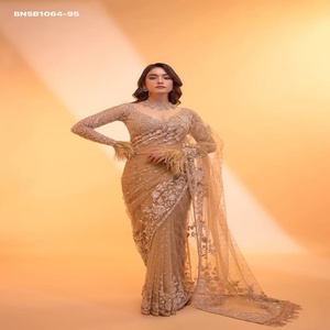 Sari-Blusa Étnica con Diseño Bollywood de Red de Mariposa a la Moda, Lentejuelas de 5mm y Bordado CPallu - Diseño Zhalar - Product Image 1