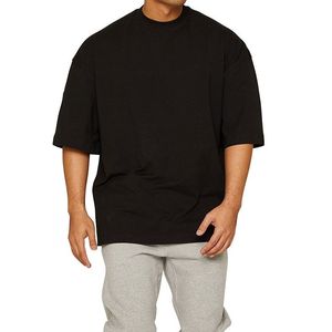T-shirts unis respirants de qualité supérieure, coupe lourde, design épuré, épaules tombantes, col côtelé, coupe oversize pour hommes à prix réduit - Product Image 2
