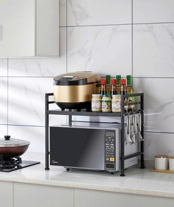 Double Tier Non-Folding Metal Standing Storage <b>Rack</b> for Microwave Oven Kitchen Use Modern Design Multifunctional <b>Shelf</b> Utensil - Product Image 1