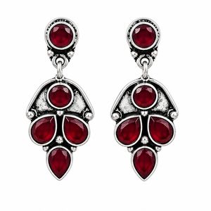 Trade Assurance Oxidized <b>Silver</b> Women's <b>Charm</b> Earrings with Pear Cut Red Zircon Stone Classic Wedding Gift for Her Bulk Supplier - Product Image 1