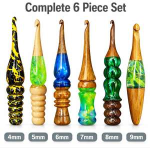 Herramientas de ganchillo de madera disponibles para B2B, artículos de tejido con hilo, herramientas de punto. Juego de 13 agujas de ganchillo de resina bellamente elaboradas - Product Image 1