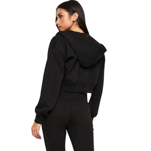 Women Cropped Zip Hoodie Tracksuit Set Slim Jogger <b>Trousers</b> Fitted Waist Casual Two Piece Lounge Outfit Wholesale Apparel Export - Product Image 4