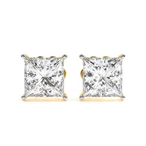 Boucles d'oreilles clous en or jaune massif 14 carats, diamant de laboratoire taille princesse certifié IGI D VVS1, 1,4 carats, plaqué rhodium, luxe Surat - Product Image 2