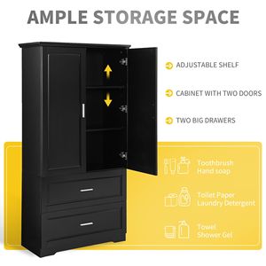 Mobiletto Alto da Bagno in MDF con Due Ante e Cassetti, Ripiano Regolabile, Accessorio per Arredamento - Product Image 4