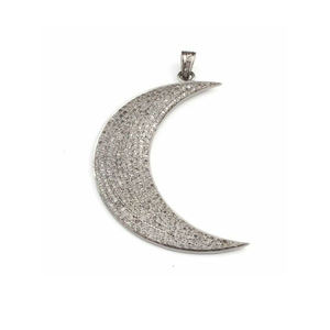 Experience Stunning Beauty 925 <b>Solid</b> Silver White <b>Gold</b> Plated Lab Grown Diamond Featuring Stunning Moon Fashion Design <b>Pendants</b> - Product Image 1