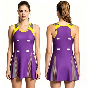 Vestido de Netball Morado y Amarillo para Mujer, Sublimado, Sin Mangas, Transpirable, de Poliéster, Ropa Deportiva, Jersey Personalizado con Logotipo para Adultos - Product Image 1
