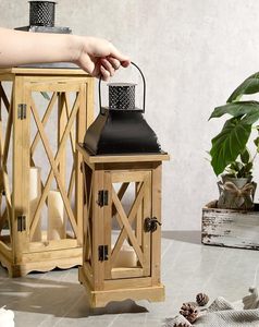 <b>Large</b> Rustic Wooden Lantern <b>Candle</b> Holder with Metal Top Farmhouse Decorative Hanging Lantern for Indoor Outdoor Decor - Product Image 5