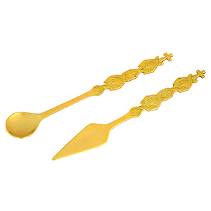 Gold Plated Embossed <b>Communion</b> Spoon and Spear Set | Orthodox Liturgical Utensils – DOUBLE VEE EXPORTS - Product Image 1
