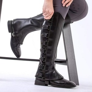 Guêtres d'équitation en cuir personnalisées pour usine, demi-guêtres robustes à fermeture éclair, couvre-bottes en cuir de vachette LHC-0052 - Product Image 1