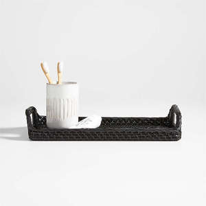 Modern Handmade <b>Black</b> Rattan <b>Bathroom</b> <b>Accessory</b> <b>Set</b> Tissue Box Covers Round Canisters & Tray Suitable for Home & Hotel Decor - Product Image 3