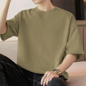 Camiseta de Manga Corta Holgada de Punto para Hombre, Estilo Americano, de Poliéster/Algodón de Alto Gramaje, Camiseta Básica de Verano - Product Image 3