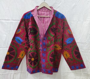 Veste tricotée en velours Silkgram, style Suzani Bohème, motif Œil protecteur, ethnique, pour festivals, décontractée, pour superposition automne-hiver, 100% Coton - Product Image 3