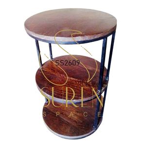 Mesa Auxiliar SUREN SPACE SS2609 de Diseño Industrial Indio Hecha a Mano, Estilo Moderno con Tapa de Madera y Hierro para Dormitorio, Sala de Estar o Comedor - Product Image 1