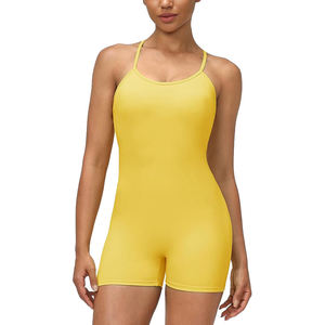 Eco Friendly Yoga Jumpsuit <b>Yellow</b> Color Women Recycled Spandex Polyester Romper Seamless Gym <b>Bodysuit</b> Skinny Fit Jumpsuits - Product Image 1