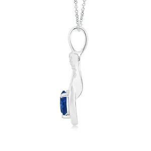 Authentic 14K 18K Solid Gold Natural 5MM Round 0.45Ct Blue Sapphire <b>Infinity</b> Knot Pendant With 0.1Ct Diamonds For Necklaces - Product Image 2