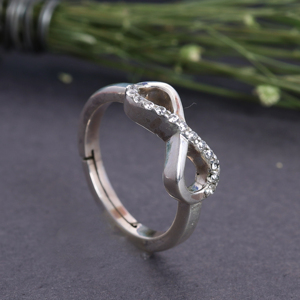 Bague réglable en argent sterling avec pierres CZ en forme d'infini taillées rondes, faite à la main, vente en gros, pour anniversaire, fête, usage quotidien, cadeau - Product Image 2