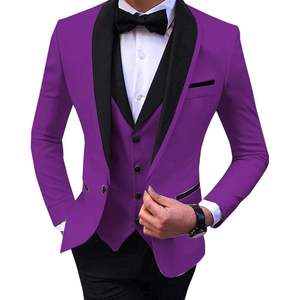 Costumes de smoking unis pour hommes, couleur violet uni, à double boutonnage, en polyester, avec blazer et pantalon formels, vente en gros - Product Image 1