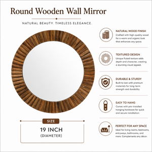 Espejo de Pared de Bambú de 19 Pulgadas, Espejo Redondo con Marco de Madera Natural para Baño, Dormitorio, Sala de Estar, Decoración Ecológica y Elegante para el Hogar - Product Image 5