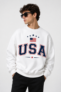Sweat-shirt en molleton de coton à col rond pour homme, coupe classique, séchage rapide et respirant, décontracté, blanc - Product Image 2