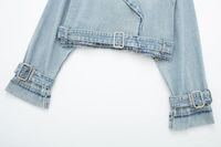 Veste en jean courte pour femme, manches longues, ceinturée, boutonnée, délavée, écologique, style vintage, coupe-vent, décontractée, automne