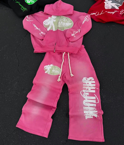 High Quality Manufacturers Clothes Embroider Zipper Tracksuit Vintage Acid Wash <b>Flare</b> Sweatpants and Hoodies <b>Men</b> Sweat Suits - Product Image 2