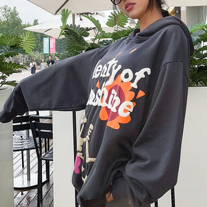 Sweat à capuche standard pour femme, épais, coupe oversize, décontracté, avec imprimé squelette soleil en relief, à épaules tombantes, pour l'été - Product Image 5