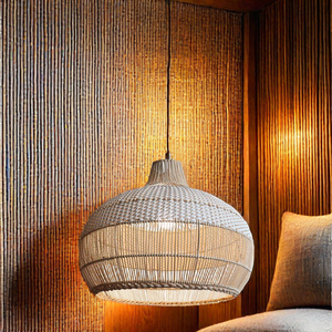 Restaurant Boho Plafond Rustique Grande Suspension Salle À Manger Art Décoratif Abat-Jour En Bambou Fait À La Main En Osier Rotin Lustre - Product Image 1