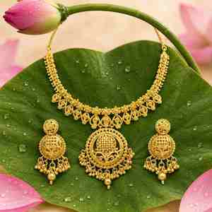 ชุดเครื่องประดับแฟชั่นสไตล์ดูไบ ทอง 14K 18K 24K ไมครอน ขายส่ง สร้อยคอทองเหลืองขึ้นรูป ดีไซน์ลายดอกไม้แบบดั้งเดิม - Product Image 3