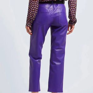 Pantalones de Piel de Cordero para Mujer, Talla Personalizada, Premium, Invernales, Transpirables, Resistentes al Viento, Vintage, Cintura Media, Frente Plano, Laterales de Piel - Product Image 3