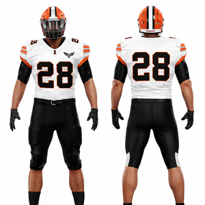 Uniforme de Fútbol Americano Personalizado, Conjunto de Camiseta y Pantalones Blancos, Negros y Naranjas, Sublimados, Transpirables, Ropa Deportiva para Equipos - Product Image 1