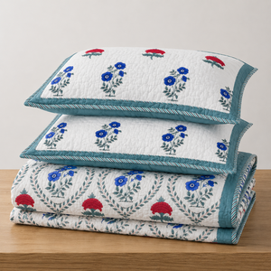 100% Cotton Hand Block Print <b>Comforter</b> Set Floral Reversible Premium Handmade AC Blanket 2 Pillow Covers Home Hotel 300tc Thread - Product Image 3