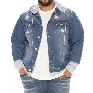 Chaqueta de Mezclilla para Hombre, con Capucha, Corte Ajustado, Color Azul Lavado, Cierre de Cremallera, Manga Larga, para Otoño - Product Image 1