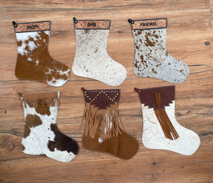 Calcetín de Navidad hecho a mano de cuero genuino de primera calidad y cuero de vaca de vaquero con flecos lisos 16 "Medias grandes de vacaciones de Navidad - Product Image 3