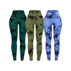 High Waist Printed <b>Leggings</b> <b>Women</b> Full Length Stretch Knitted Sporty Style <b>Red</b> Purple Brown Tie Dye Pattern - Product Image 6