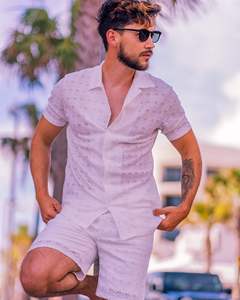 Conjunto de Camisa y Pantalones Cortos Blancos de Verano para Hombre, Ropa Casual Ligera de Poliéster para Vacaciones - Product Image 5
