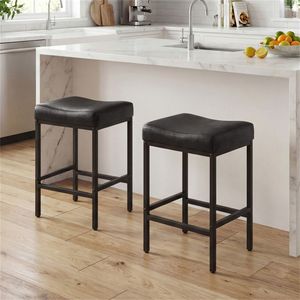 Ensemble de 2 tabourets de bar modernes noirs sans dossier avec siège ergonomique en forme de selle, coussin épais de 3,5 pouces, repose-pieds intégrés, structure en acier - Product Image 4