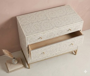 Handmade Traditional Mango Solid Wood <b>Sideboard</b> Drawer Cabinet Floral Pattern <b>Storage</b> Chest for Living Room Entryway Bedroom - Product Image 3