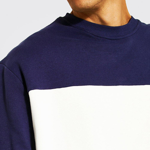 Sweat-shirt à col rond pour homme de haute qualité 100% coton, coupe classique, tricoté, décontracté, pour l'automne, blanc et bleu marine - Product Image 6