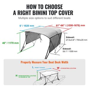 Tendalino Bimini a 3 Archi Staccabile per Barca con Telo in Poliestere 600D e Telaio in Lega di Alluminio da 1 Pollice, Include Borsa per il Trasporto - Product Image 6