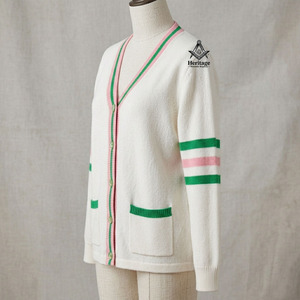 Cárdigan Acrílico Transpirable HMR Custom Alpha Kapa Alpha para Mujer, Invierno, Verde, Rosa, Blanco, Mangas Medias, Botones - Product Image 4
