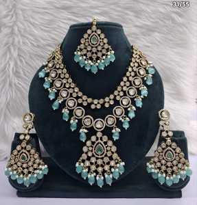 Ethnic Antique Gold Plated <b>Statement</b> <b>Necklace</b> Set Multi-Color Pastel Bead Fringe Choker with Drop Earrings and Tikka Set Festive - Product Image 3