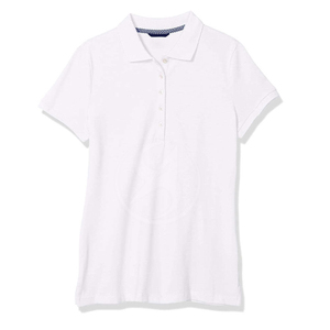 Camiseta Polo de Manga Corta para Mujer, 100% Algodón Piqué Blanco de Alta Calidad, Corte Regular, Color Sólido, en Venta - Product Image 1