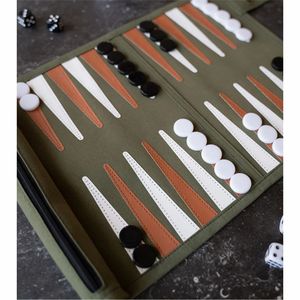 ชุดแบ็คแกมมอนหนังหรูหราแบบม้วนเก็บได้ พกพาสะดวกสำหรับการเดินทาง ภายในบุด้วยผ้ากำมะหยี่อย่างดี พร้อมช่องซิป - Product Image 5