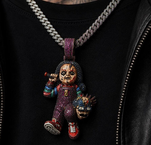 Orelia Luxe Colgante Unisex Hip Hop Chucky con Moissanita Iced Out, Muñeco Zombi de Dibujos Animados, Plata 925 Certificada - Product Image 3