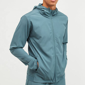 DAIZEN STAR Men's Blue Hooded Tracksuit Set Full Sleeve Zipper Closure Sporty Style Windproof Lightweight Summer Polyester Solid - Product Image 5