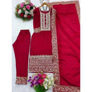 ชุดเสื้อและชุด Dupatta สำหรับงานปาร์ตี้ดีไซเนอร์พร้อมลูกไม้ไซส์ XL - Product Image 5