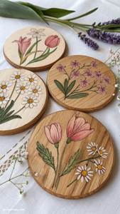 Sous-verres ronds en bois, finition bois naturel, tapis antidérapants pour table, design moderne, ensemble de sous-verres pour tasses à café, sous-verres en bois - Product Image 6
